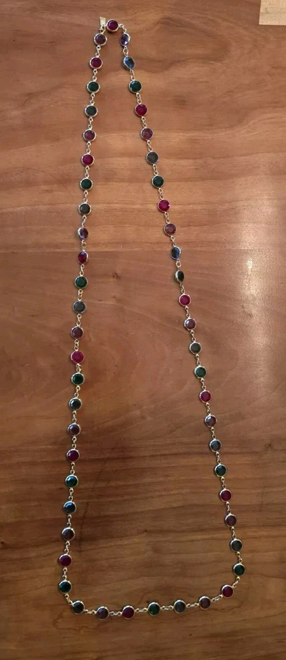 Swarovski Bezel Necklace Green Red/Pink Lavendar Gold Plated 8mm 36" Christmas - Image 4 of 4