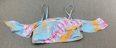 Blueming Flouce Sleeve Bikini Tankini Swimsuit Top Womens size XL Blue Abstract