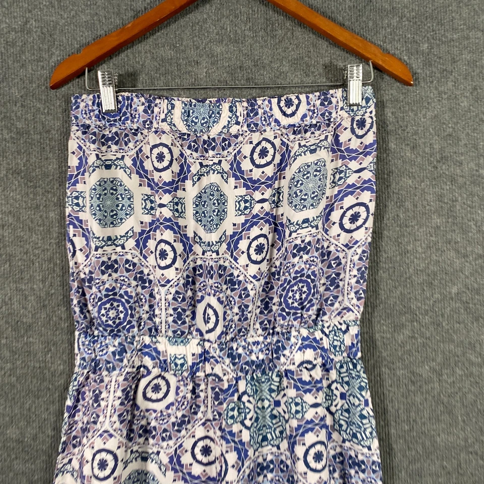 Thurley Jumpsuit Womens 8 Blue White Wide Leg Silk Romper Boho Gypsy Culottes - image 2 of 4