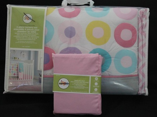 Circo Ring Around Geo Girl 5 pc Crib Bedding Set pink circles girls nursery #217 - Afbeelding 1 van 11