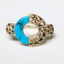 Sterling Silver Ring with marcasite stones deco circle ring 7.25 Preowned