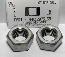 3/4-10 Finished Hex Nuts Grade 2 Steel Hot Dipped Galvanized (100)