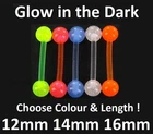 Flexi Tongue Bar - Glow in the Dark - Choose Colour & Length: 12mm 14mm 16mm