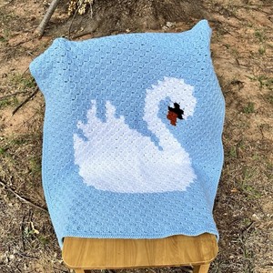 Swan Crochet Baby Blanket & Newborn Crown Set, Handmade, Baby Shower Gift, Blue
