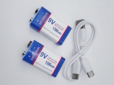 2 pcs DEMi 9v Lithium Rechargeable Battery 9volt Li-ion + USB charging Cable