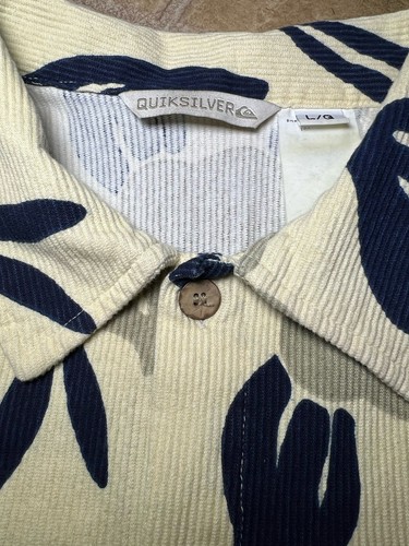 Vintage Quiksilver Floral Cord Knopfleiste Hemd Herren Large Creme Hergestellt in den USA - Bild 7 von 10