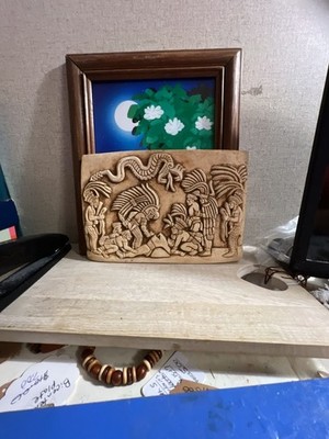 Vintage Aztec Mayan Calendar Relief Wall Plaque