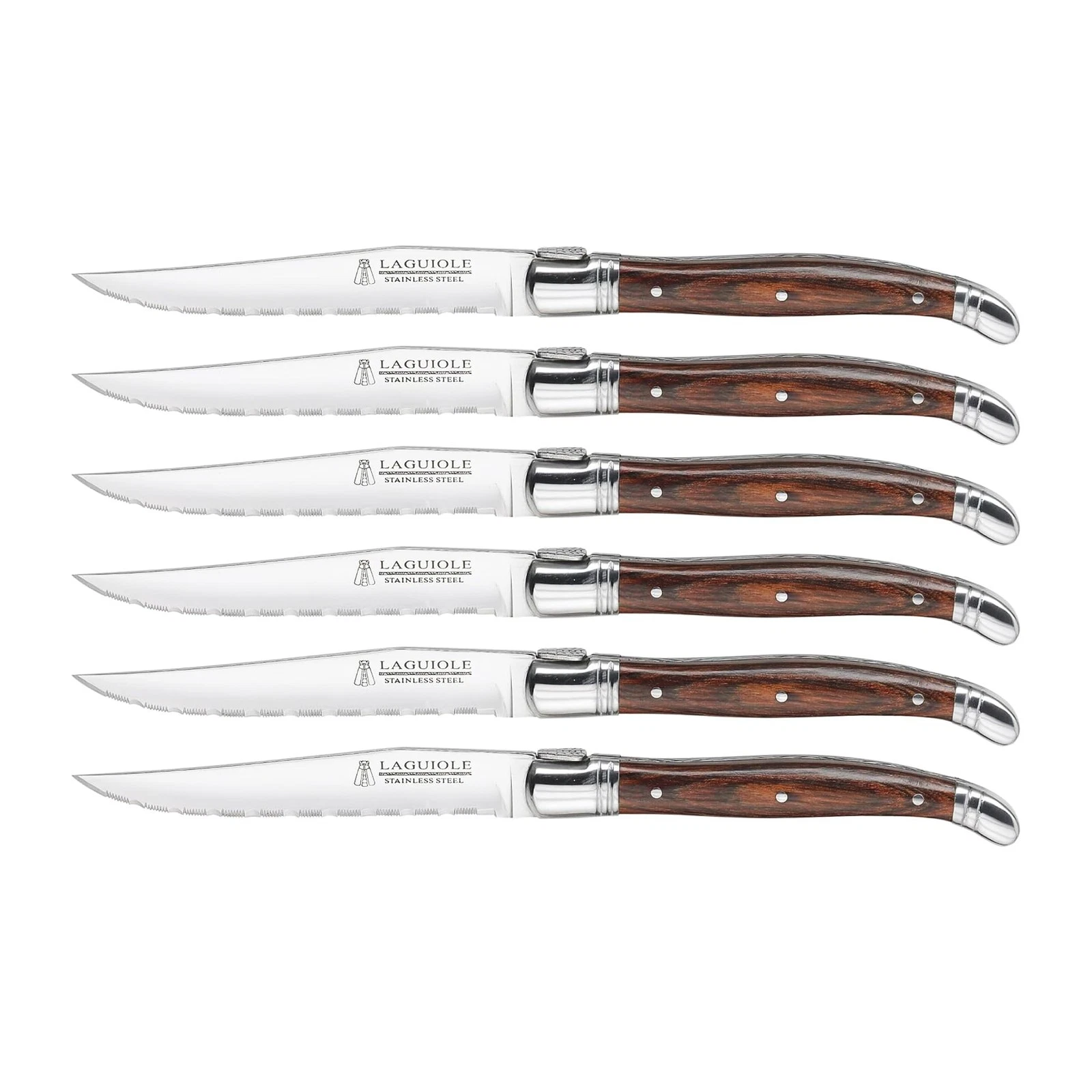 Trudeau Laguiole Steak Knives Set of 6 – Premium Stainless Steel Serrated Bla...