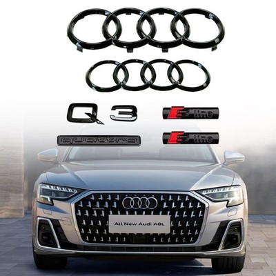 Audi Q3 6Pcs Emblem Gloss Black Rings Front Rear Quattro S-line Combo 2013-2021