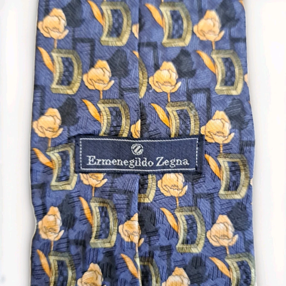 Corbata Ermenegildo Zegna Para Hombre 100% Seda Carbón Rosas Doradas Hecha en Italia Foto 4 de 4