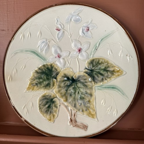 Beautiful Antique German Majolica Flowers Plate 8 Inches, Circa 1900