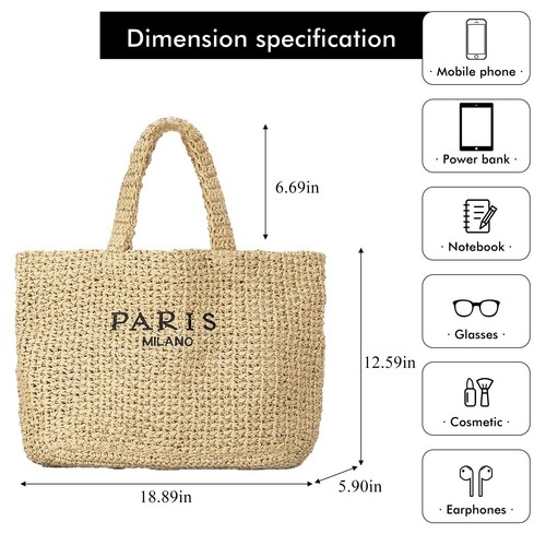 Large Straw Beach Bag for Women Summer Woven Shoulder Tote Bag Straw Purses a... - Picture 3 of 6