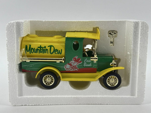 Golden Wheel Mountain Dew Tanker Coin Bank Model w/ Key Gold