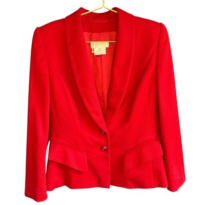 Escada Margaretha Ley Cherry Red Cashmere Blazer Shawl Collar Women's Size 4