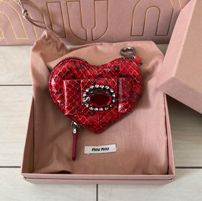 Miu Miu Coin Case Bag Charm Bijuice Heart Used Very Rare Pink Red