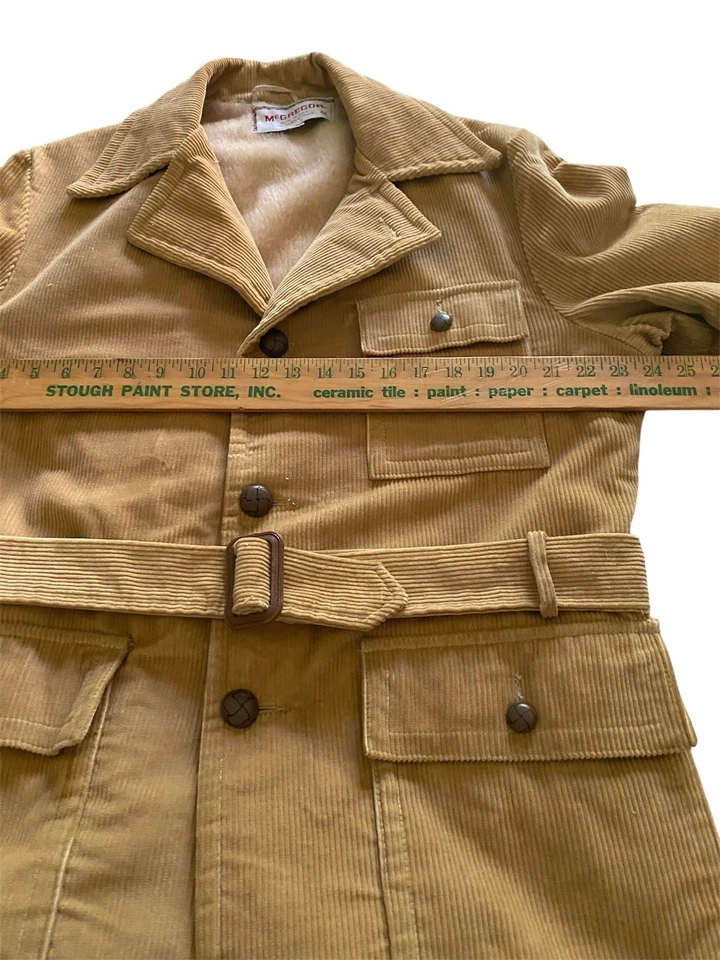Chaqueta Forrada De Invierno Vintage Años 70 Como Nueva Pana 42 Larga Mod Retro Tareas Con Cinturón Foto 2 de 4