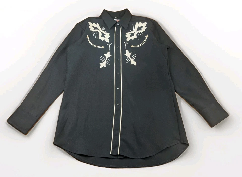 Camisa De Colección Años 80 Miller GRANDE Vaquera Western Abotonada Perla A Presión Hype Rara Negra Foto 3 de 4