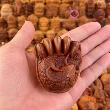 2.36" Cypress Wood Hand-Carved Fish Bear Paw Pendant Amulet Ornament Collectible