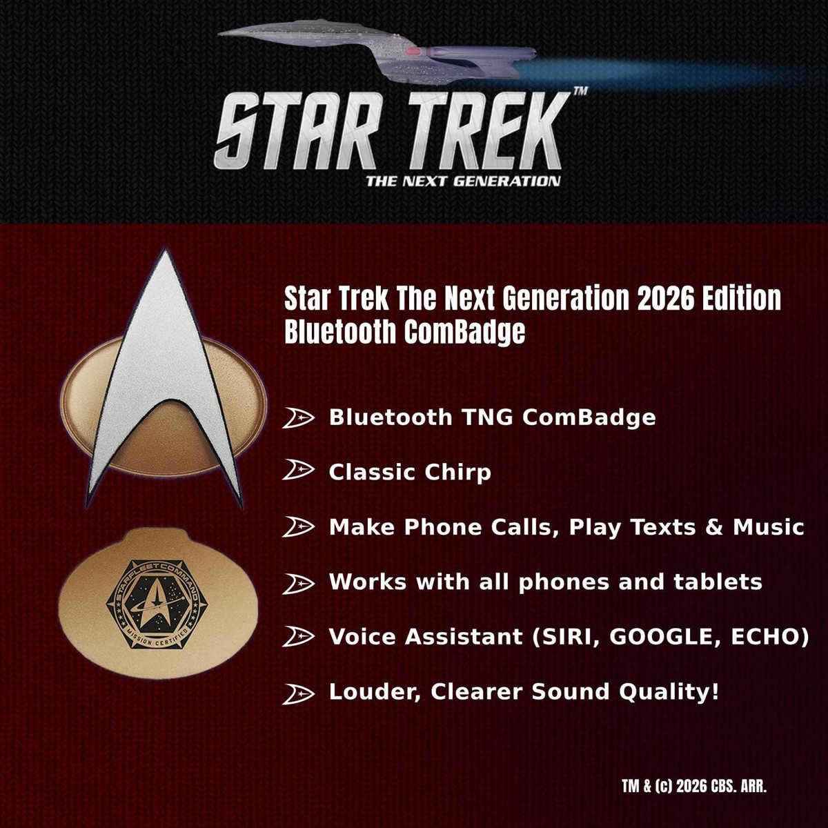FAMETEK Star Trek The Next Generation Tjilpende Communicator-badge, TNG ComBadge NIET BLUETOOTH-versie, Star Trek-memorabilia, geschenken en verzamelobjecten
