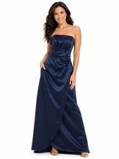 David's Bridal Navy Blue Long Length Formal With Crystal Side Piece Size 4