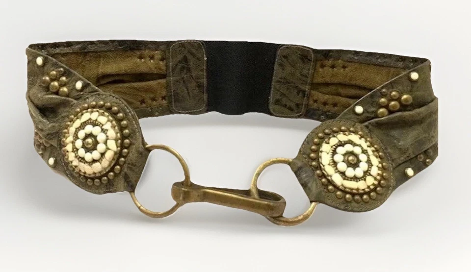 Cinturón llamativo de cuero arte para usar hebilla de latón rodeo para mujer pequeño 30 31 Boho Foto 2 de 4