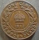 Newfoundland - George V, Copper One Cent, 1917, toned