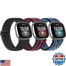 Huamanlou 3 Pack Elastic Nylon Watch Bands Compatible with Fitbit Versa 4/Ver