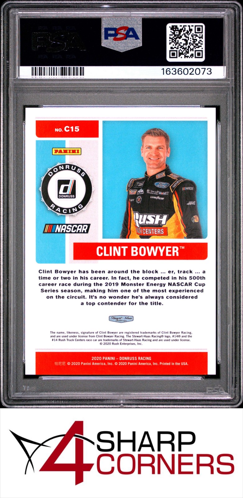 2020 DONRUSS RACING CONTENDERS CRACKED ICE #C15 CLINT BOWYER #/25 POP 1 PSA 10 view 2