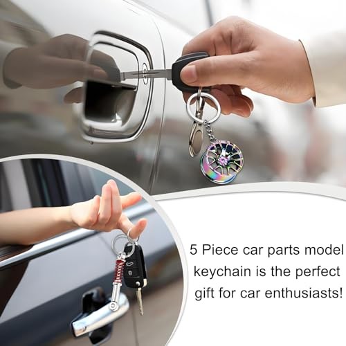 5 PCS Car Parts Model Key Chains, Metal Turbo Keychain Set, Trendy Blue+black