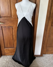 SHEIN Women’s Black White Sequin Halter Criss Cross Back Long Gown Dress Size M