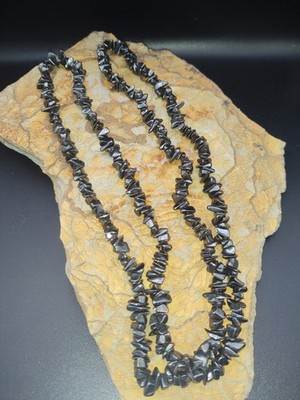 Hematite Chips Black-Gray Stone Long Necklace 34  Total Length