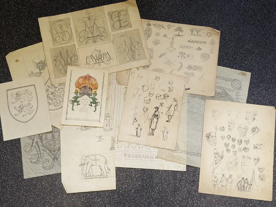 Коллекция оригинальных карандашных рисунков 1930-х годов Арчибальда Майкла Флетчера RBSA - Изображение 2 из 4