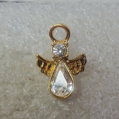 Guardian Angel Lapel Pin Halo Wings White Crystal Gold Toned April Birthstone