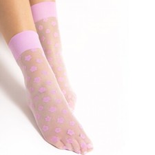 FIORE Lala fancy style socks ankle sheer 20 den peach violet flowers hosiery