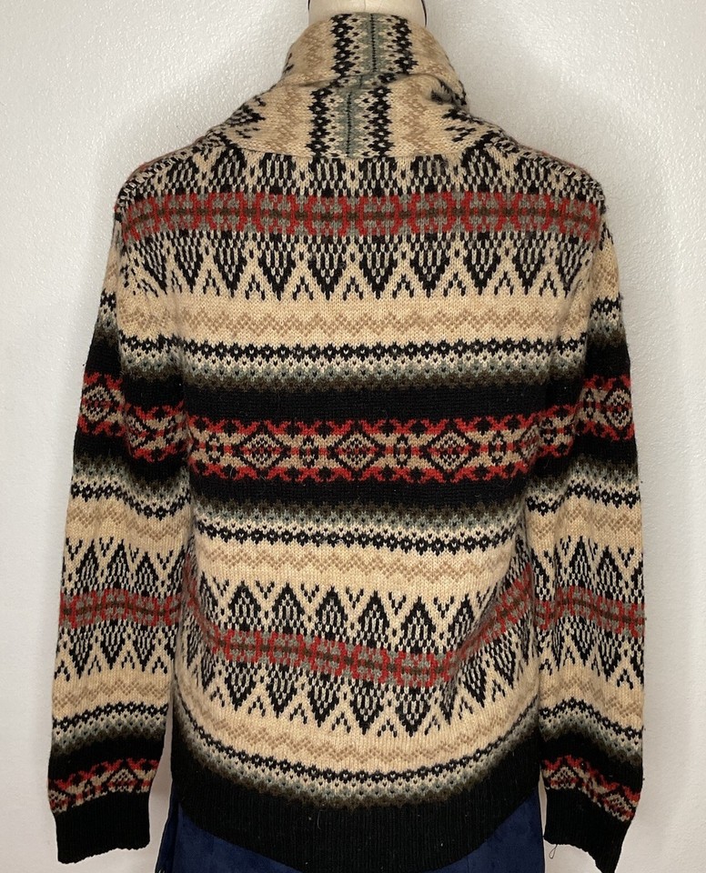 Susan Bristol Wool Southwest Aztec Cardigan Sweater Clasp Button Size L