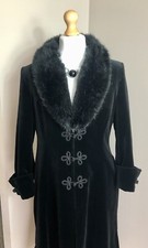Jacques Vert Long Velvet Opera Coat Faux Fur Collar Frog Fastening Size 14