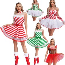 Women Tutu Dance Dress Figure Skating Dress Christmas Party Candy Cane Costume