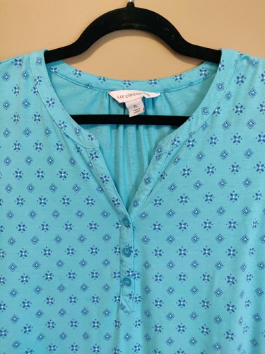 Liz Claiborne women's XL tank top blue print scooop-v-neck buttons - Picture 5 of 7