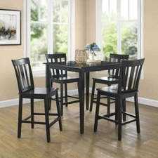 Black 5-Piece Counter-Height Wood Dining Table and 4 Chair Set Breakfast Nook