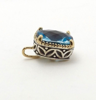 Sterling Silver 14K Gold Blue Topaz December Birthstone Charm Pendant