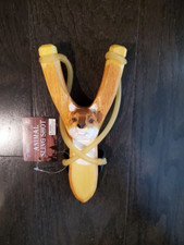 Hand Carved Wooden Animal Fox Slingshot Outdoor Toy