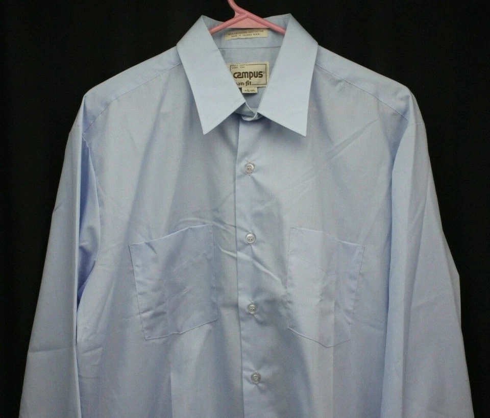 Vtg Campus Shirt Top Man Fit Full Cut Long Tail Urban Retro Light Blue Mod L 16 - Image 3 of 3