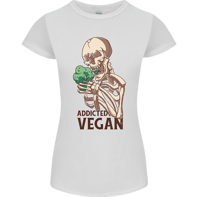 Addicted Vegan Skelett Frisst Gemüse Damen Petite Schnitt Maglietta