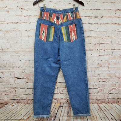 Gitano Womens Vintage Aztec Jeans High Waist Button Fly Sz 5/6 Frayed Hem