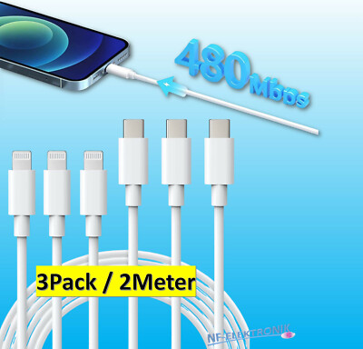 3Pack Schnellladekabel iPhone Ladekabel USB C 2m 13,12,11,X , Pro iPad