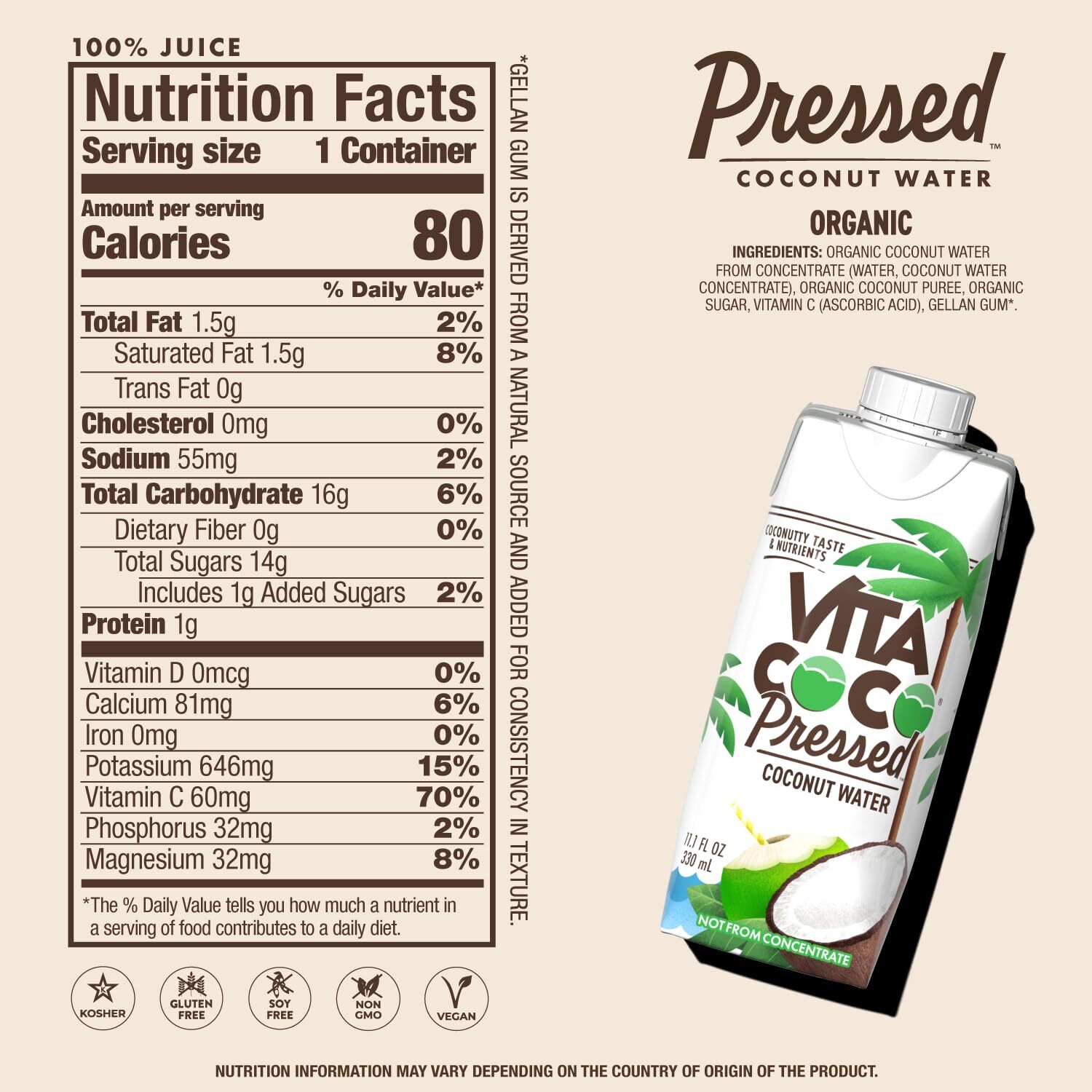 Vita Coco Pressed Coconut Water Juice Smoothie Pack of 12 11.1 Fl Oz