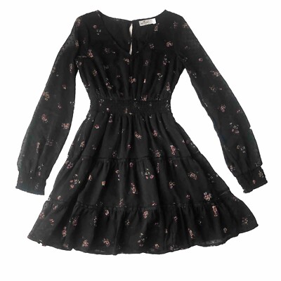 hollister chiffon dress Hollister Purple Floral Boho Chiffon Mini Dress Balloon Sleeve Size Large