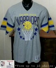 GOLDEN STATE WARRIORS Basketball Mitchell & Ness V-Neck Jersey T-Shirt Sz L New