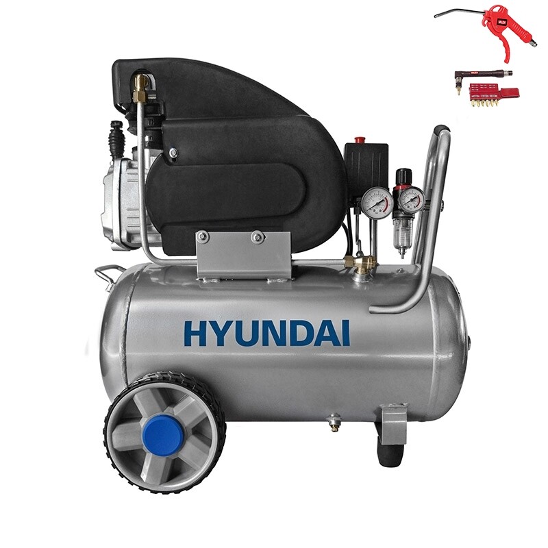 Hyundai 65650 - Compressore Lubrificato 8 bar 2HP 2 Uscite Ruote Maggiorate