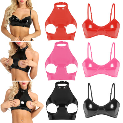 Amerikanisches Wetlook-Bh-Oberteil Aus Pvc-Leder Für Damen Ungepolstertes  >